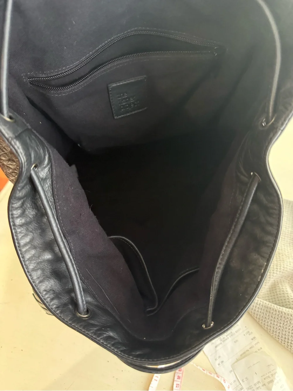 Eileen Fisher Black Leather Drawstring Backpack
